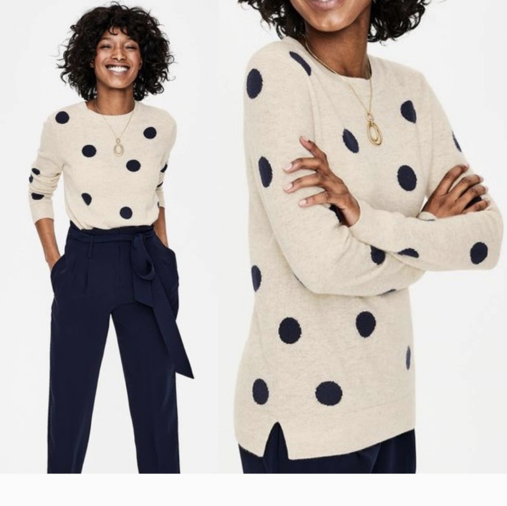 Boden Cashmere  Dot Sweater - Cream and Navy Sz.XS